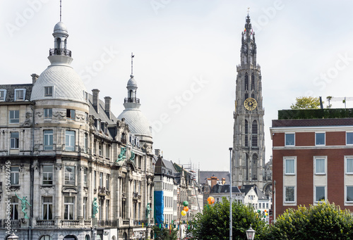 ANTWERP, BELGIUM - August 18, 2016. Beautiful street view of  Old town in Antwerp, Belgium, has long been an important city in the Low Countries, both economically and culturally. © ilolab