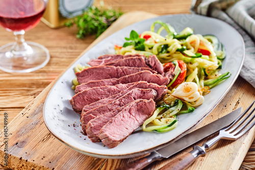Tender gourmet beef fillet with vegetable salad