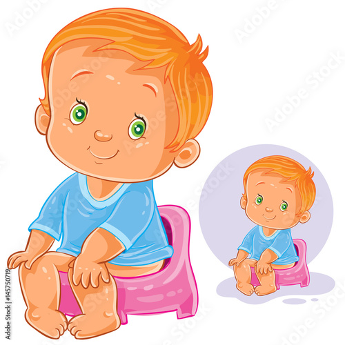 Vector illustration of a little baby sitting on a pot. Print