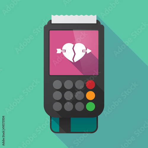 Long shadow dataphone with  a broken heart pierced by an arrow