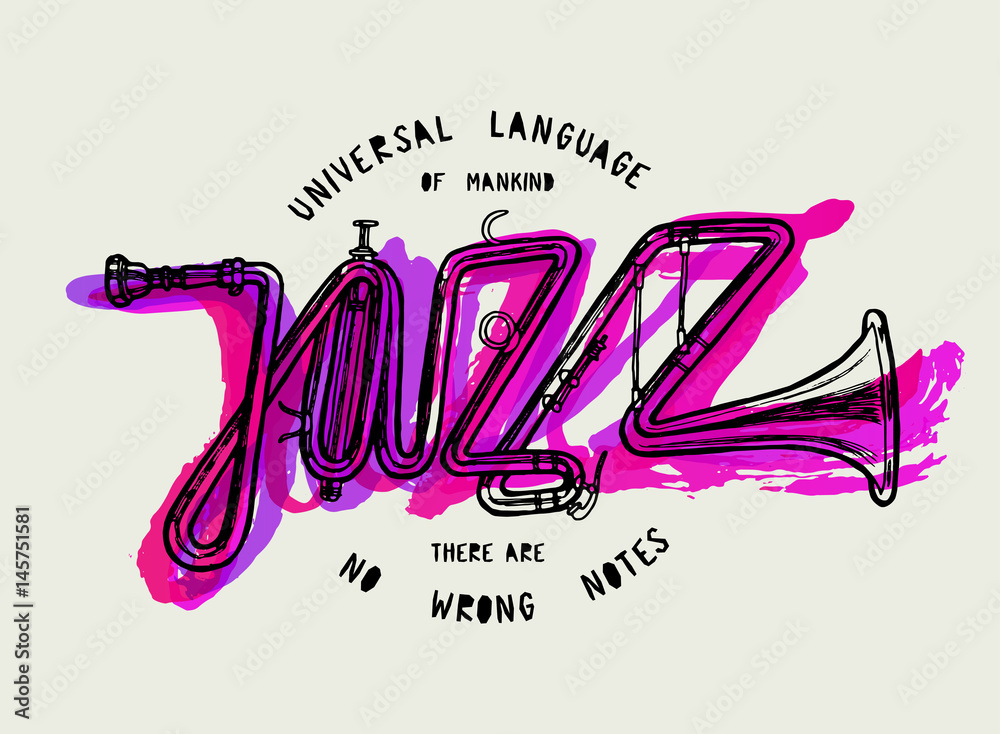 Fototapeta premium jazz trumpet word in purple paint splashes poster