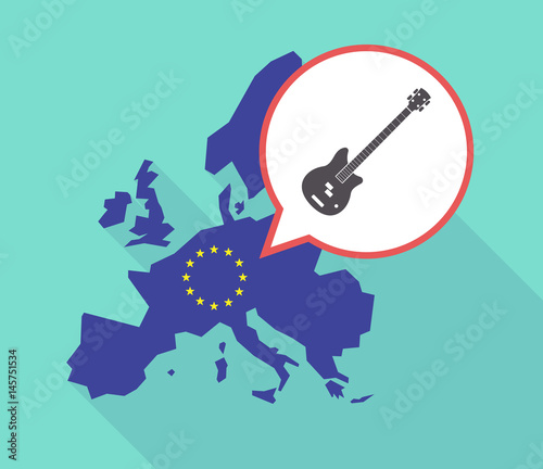 Long shadow EU map with  a four string electric bass guitar