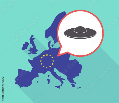 Long shadow EU map with  a flying saucer UFO