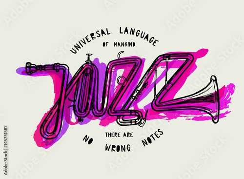 jazz trumpet word in purple paint splashes poster