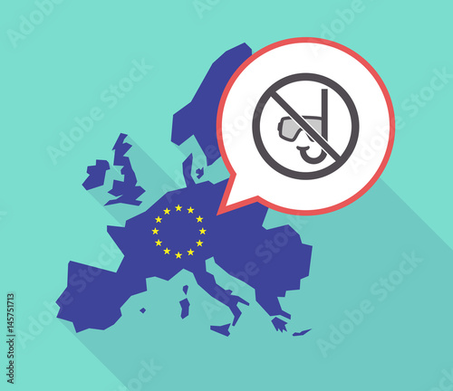 Long shadow EU map with  a diving glasses and a snorkel  in a not allowed signal
