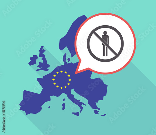 Long shadow EU map with  a male pictogram  in a not allowed signal