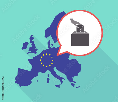 Long shadow EU map with  a hand inserting an envelope in a ballot box