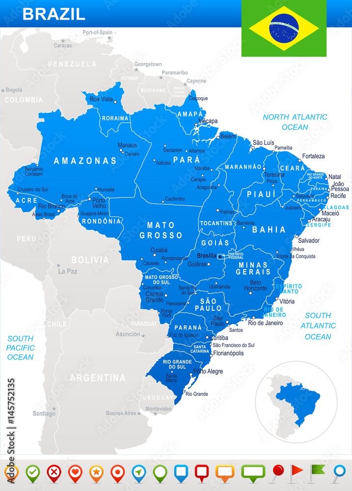 Brazil - map and flag – illustration