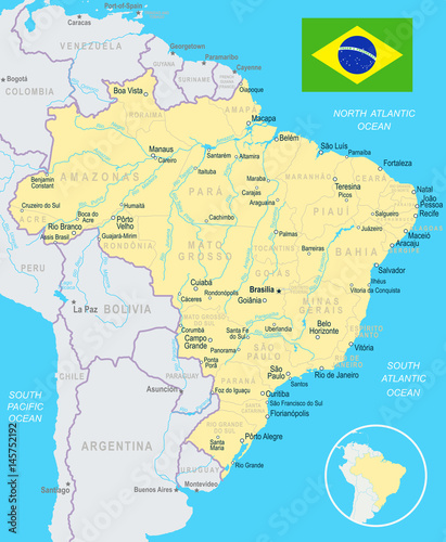 Brazil - map and flag – illustration