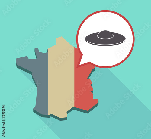 Long shadow France map with  a flying saucer UFO