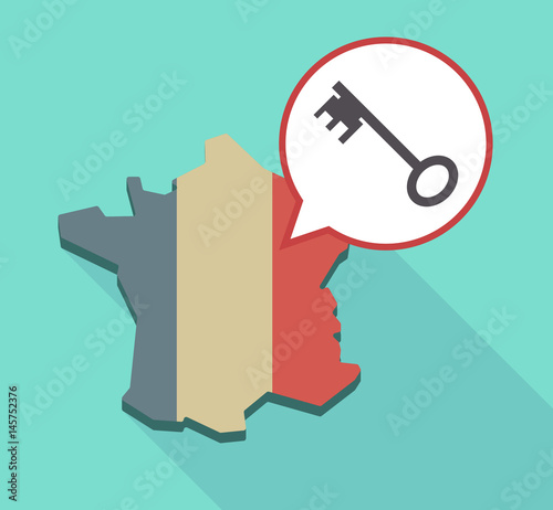Long shadow France map with  a vintage key