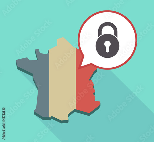 Long shadow France map with  a closed lock pad