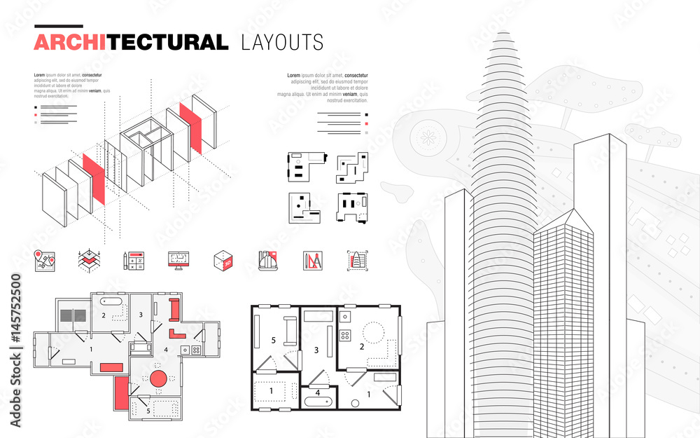 Architectural layouts in Trendy polygonal line composition. Thin icons ...