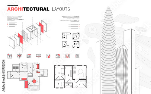 Architectural layouts in Trendy polygonal  line composition. Thin icons of buildings. Professional projects drawing. Awesome contour geometry style with pictogram of future for your design.
