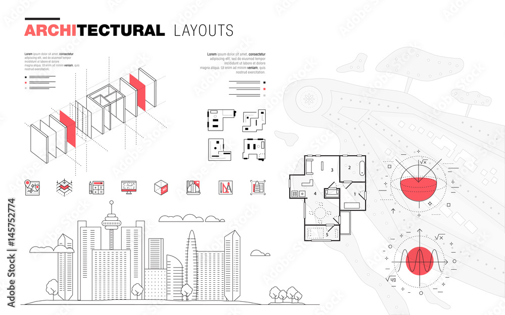 Architectural layouts in Trendy polygonal  line composition. Thin icons of buildings. Professional projects drawing. Awesome contour geometry style with pictogram of future for your design.