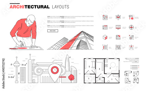 Architectural layouts in Trendy polygonal line composition. Thin icons of buildings. Professional projects drawing. Awesome contour geometry style with pictogram of future for your design.