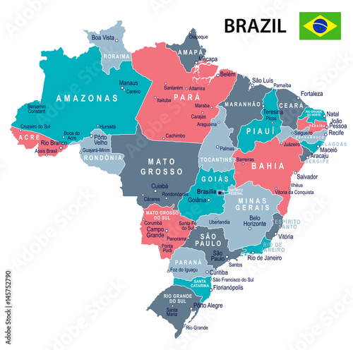 Brazil - map and flag – illustration