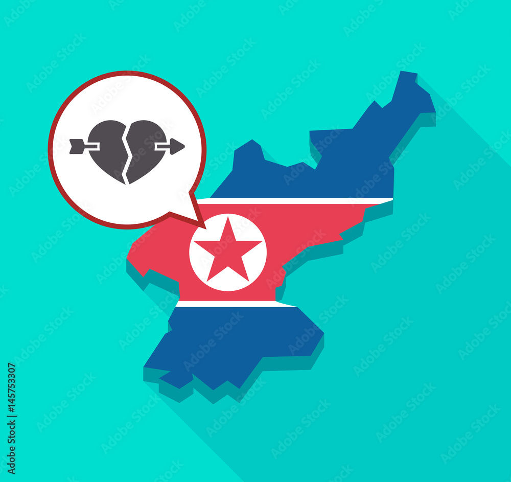 North Korea map with a broken heart pierced by an arrow North Korea map with a broken heart pierced by an arrow