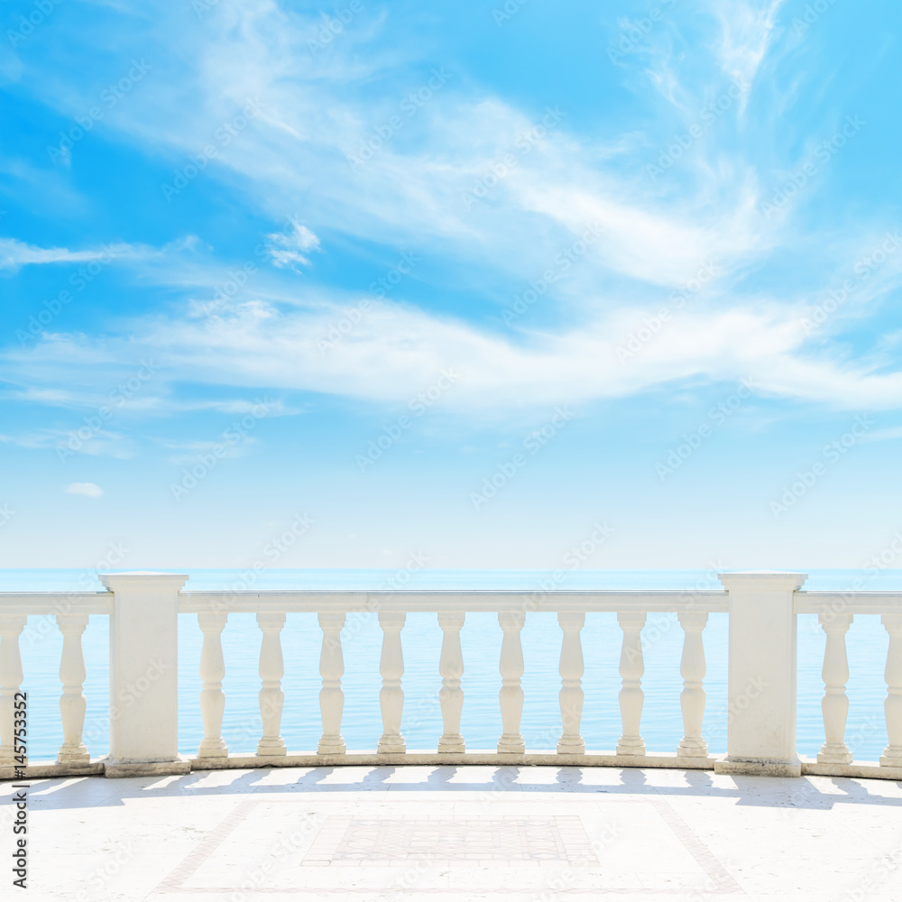 Fototapeta premium clouds and blue sky over white balcony