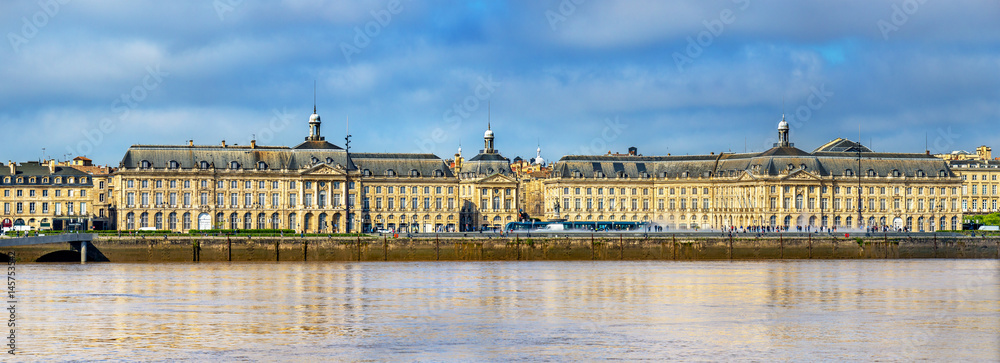 View of Place de la Bourse and the Garonne river in Bordeaux, France