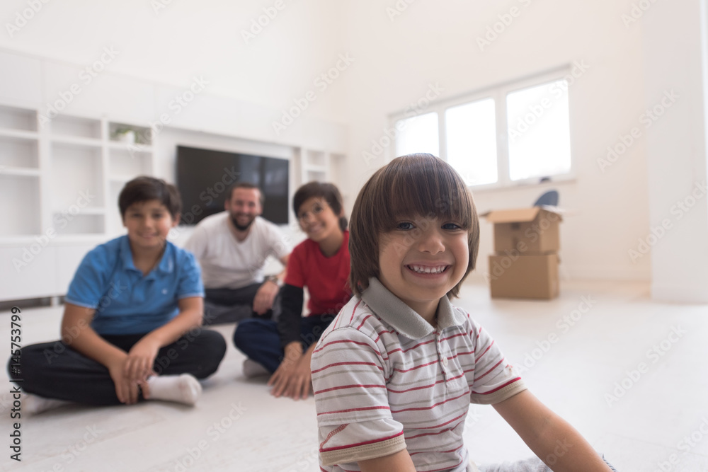 portrait of happy young boys with their dad portrait of happy young boys with their dad