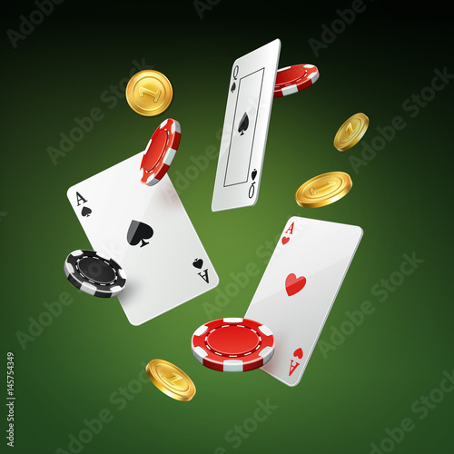 Falling cards, coins and chips