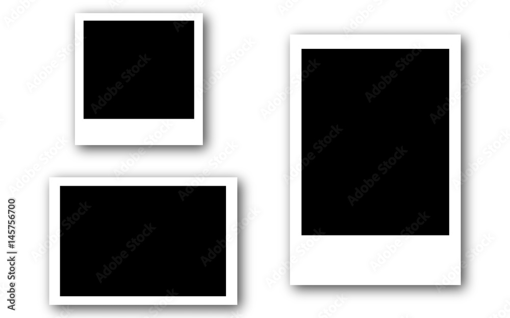 Set of photo frames with tape, isolated on white backgrounds