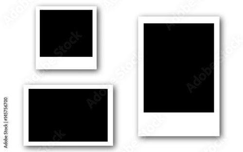 Set of photo frames with tape, isolated on white backgrounds