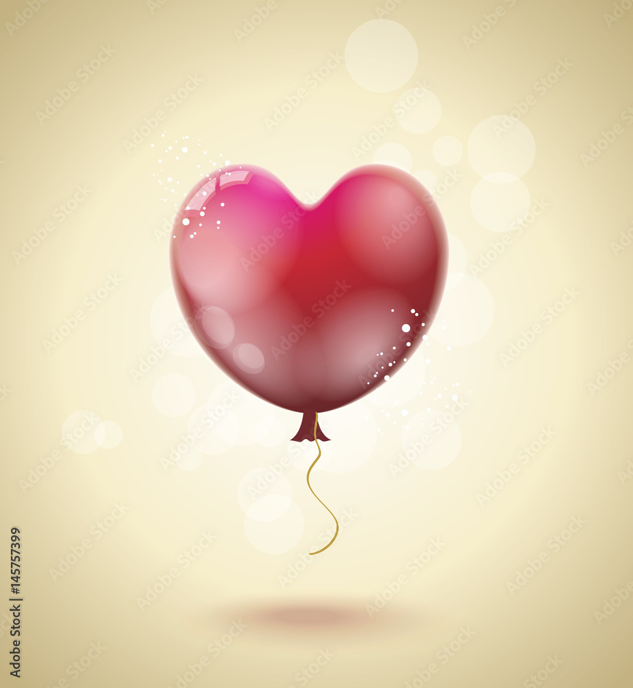 Flying red ballon in form of a heart, vector illustration.