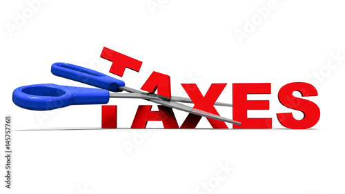 Cut taxes concept / 3D render illustration of the concept of lowering/cutting taxes. The composition is isolated on a white background with shadows. 