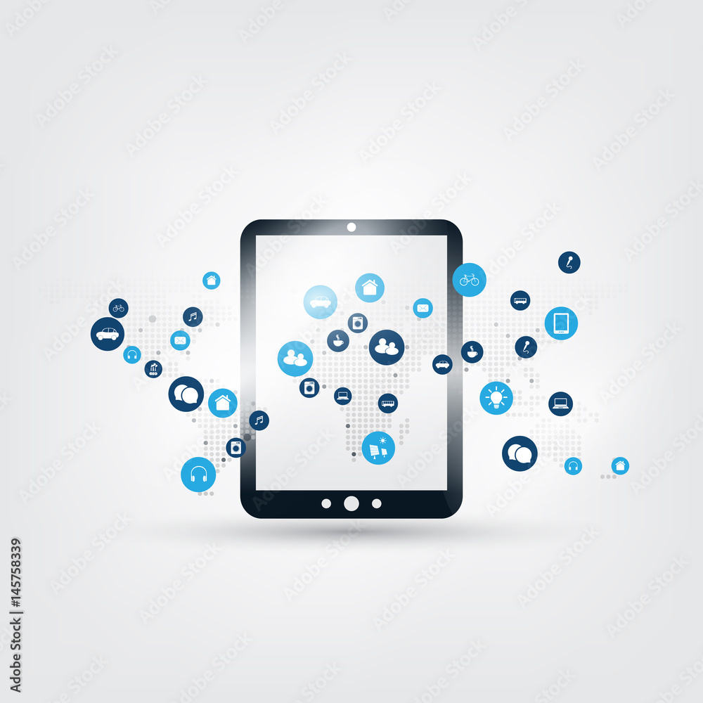 Internet of Things, Cloud Computing Design Concept with Icons - Digital Network Connections, Technology Background Internet of Things, Cloud Computing Design Concept with Icons - Digital Network Connections, Technology Background