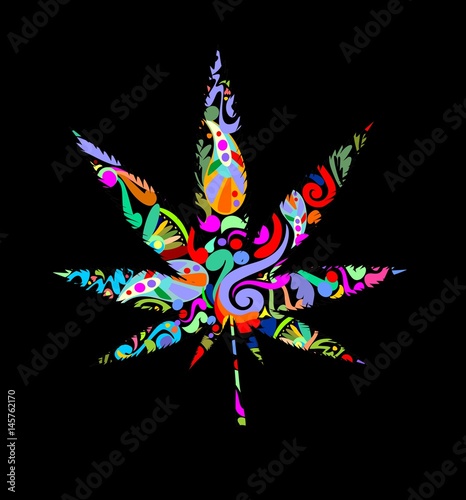 Marijuana leave with abstract pattern on black background