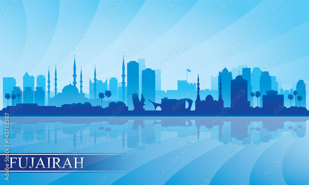 Naklejka premium Fujairah city skyline silhouette background
