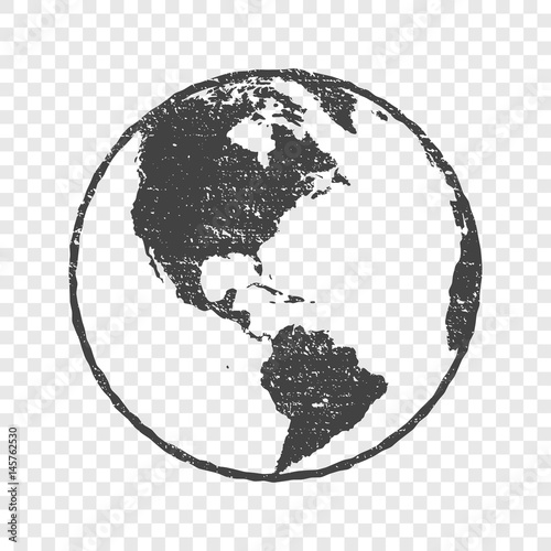 Grunge texture gray world map transparent vector illustration