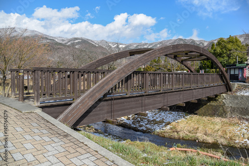 Wooden bridge near Kawaguchi lake in Yamanashi, Japan © zephyr_p