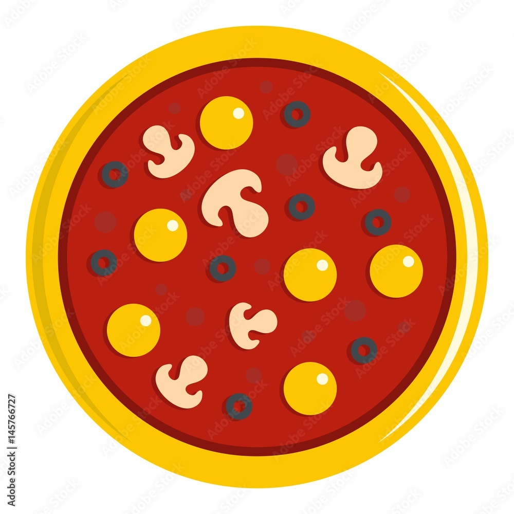 Pizza with yolk, olives, mushrooms, tomato icon Pizza with yolk, olives, mushrooms, tomato icon