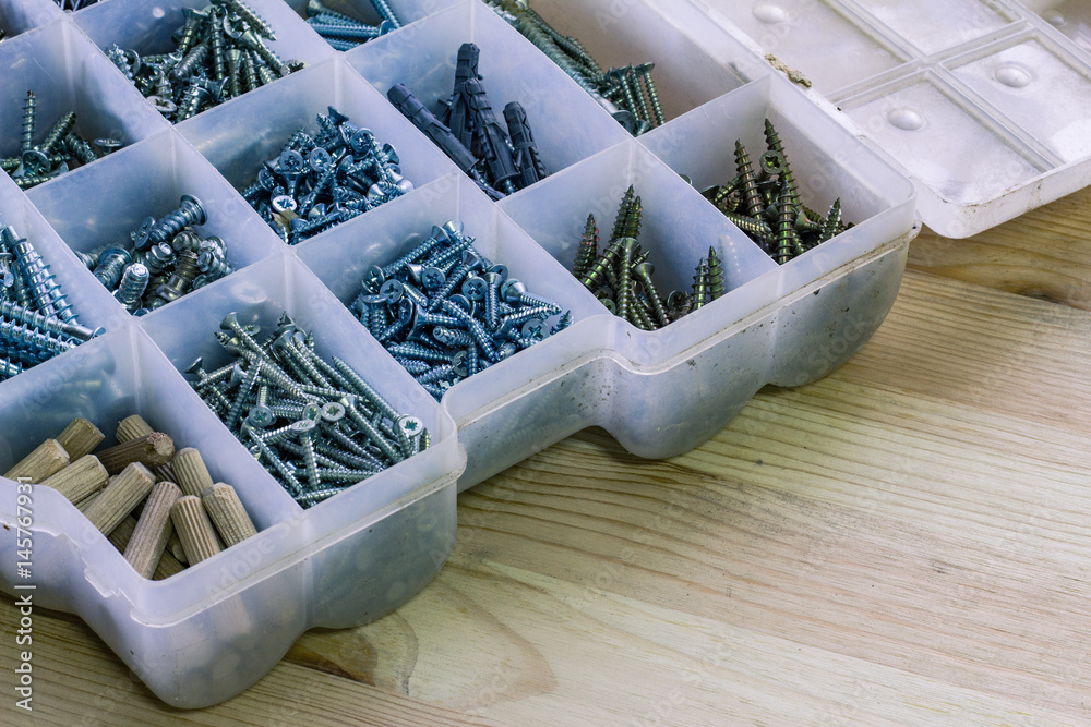 box of carpenter with many screws box of carpenter with many screws
