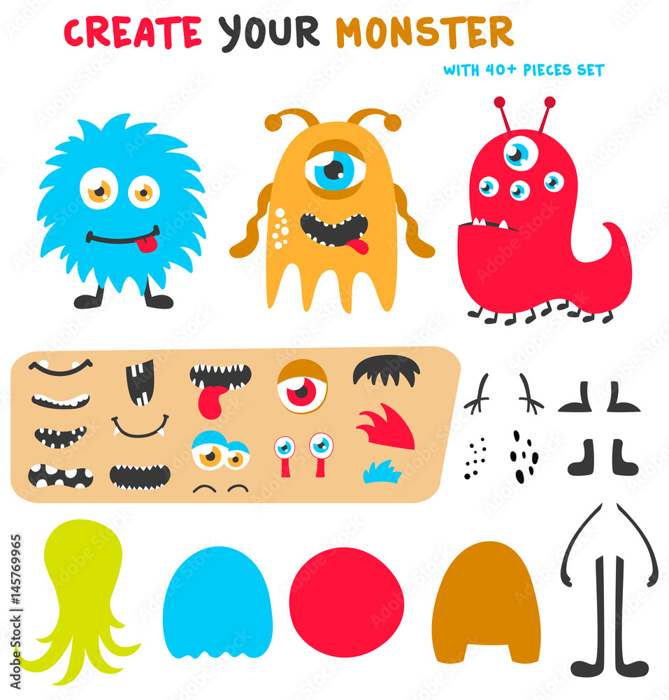 cartoon-funny-monsters-creation-kit-create-your-own-monster-set-vector-illustration-stock