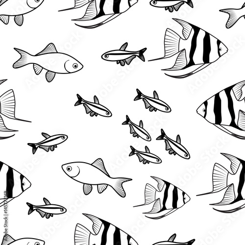 Vector Seamless Pattern with Fish Silhouettes