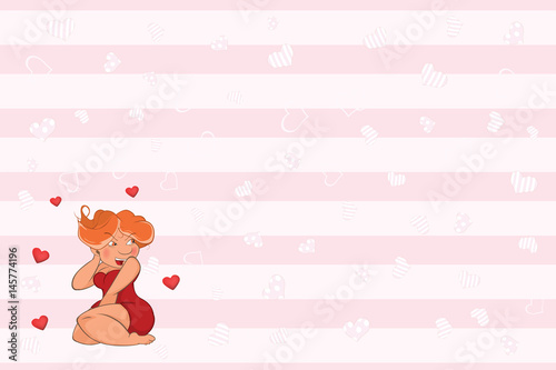 Valentines card  with a Cute Sexy Girl. Birthday illustration