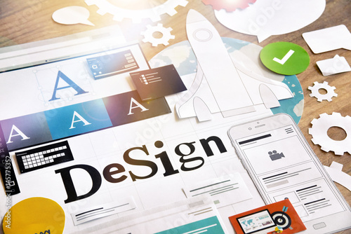 Creative process. Concept for different categories of design, graphic and web design, logo, stationary and product design, company identity, branding, marketing material, mobile app, social media.
