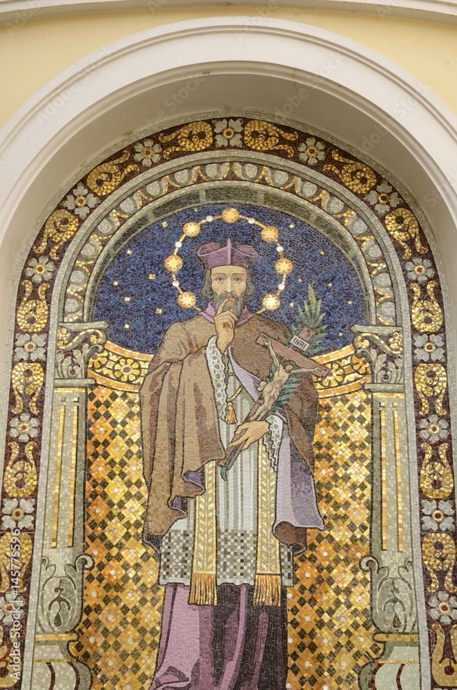 Obraz premium Religious mosaic on facade of church in Graz, Austria.