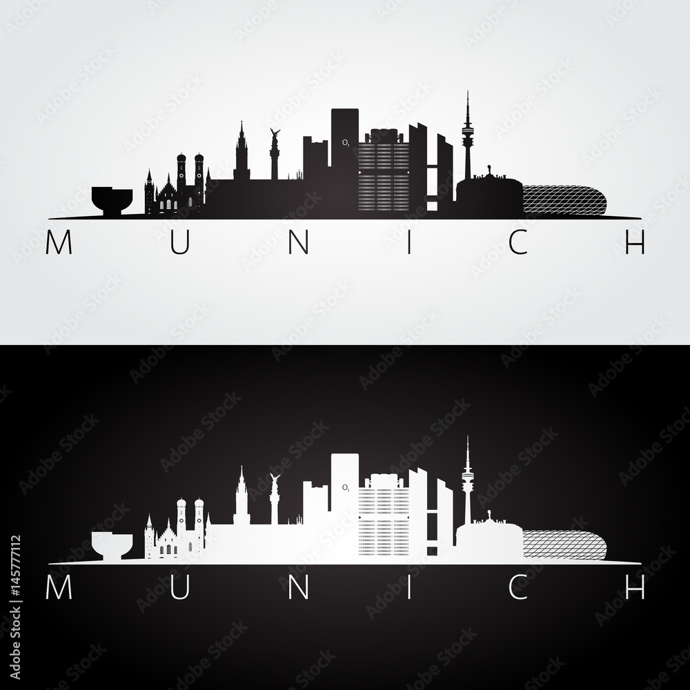 Munich skyline and landmarks silhouette