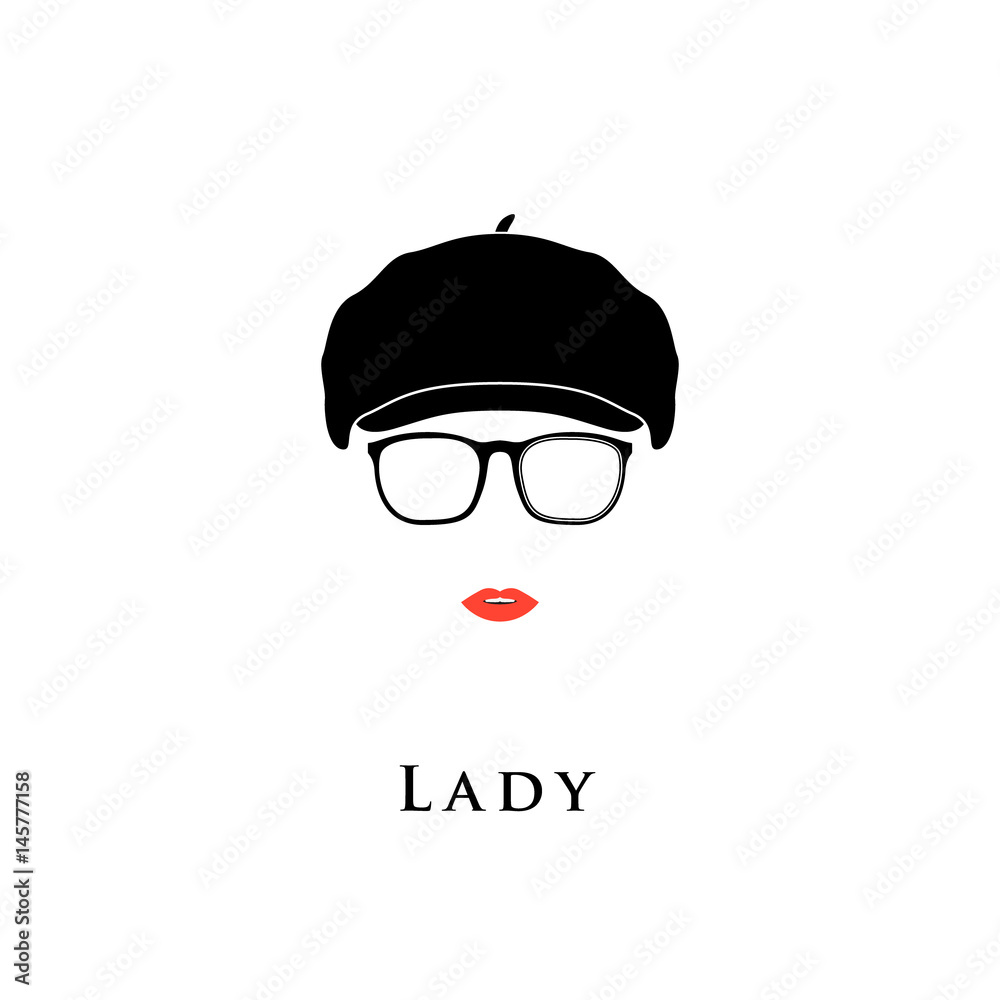 Obraz premium Lady in vintage beret and glasses