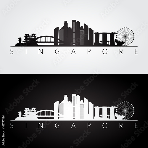 Singapore skyline and landmarks silhouette