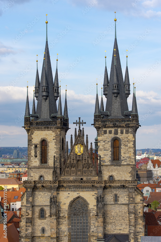 Close-up detail of the main Church of Our Lady before Tyn in Prague Close-up detail of the main Church of Our Lady before Tyn in Prague
