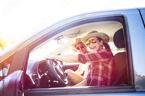 young love couple on a roadtrio photo