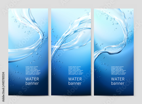 Vector illustration background with flows and drops of crystal clear water of light blue color