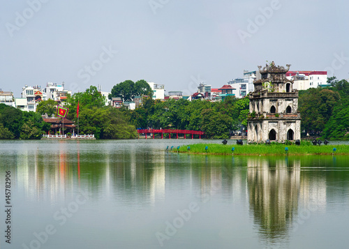Red Bridge - The Huc Bridge in Hoan Kiem Lake, Hanoi, Vietnam