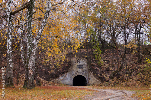 old abandoned military fort in the autumn forest